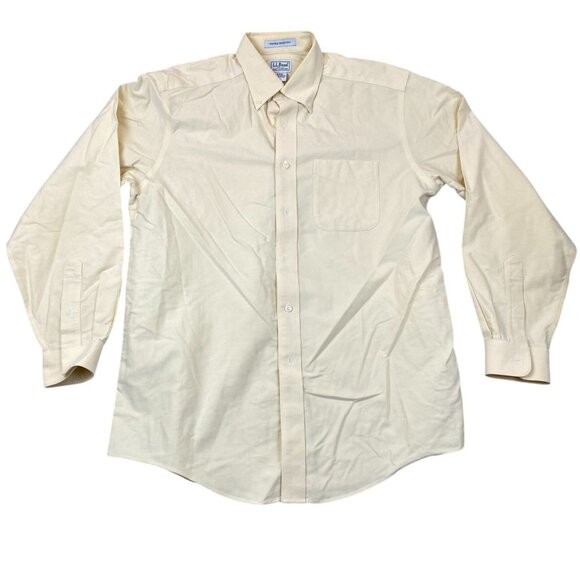 L.L. Bean Mens Dress Shirt XL 15.5 Neck Long Sleeve Classic Button-Up Yellow - Picture 1 of 9